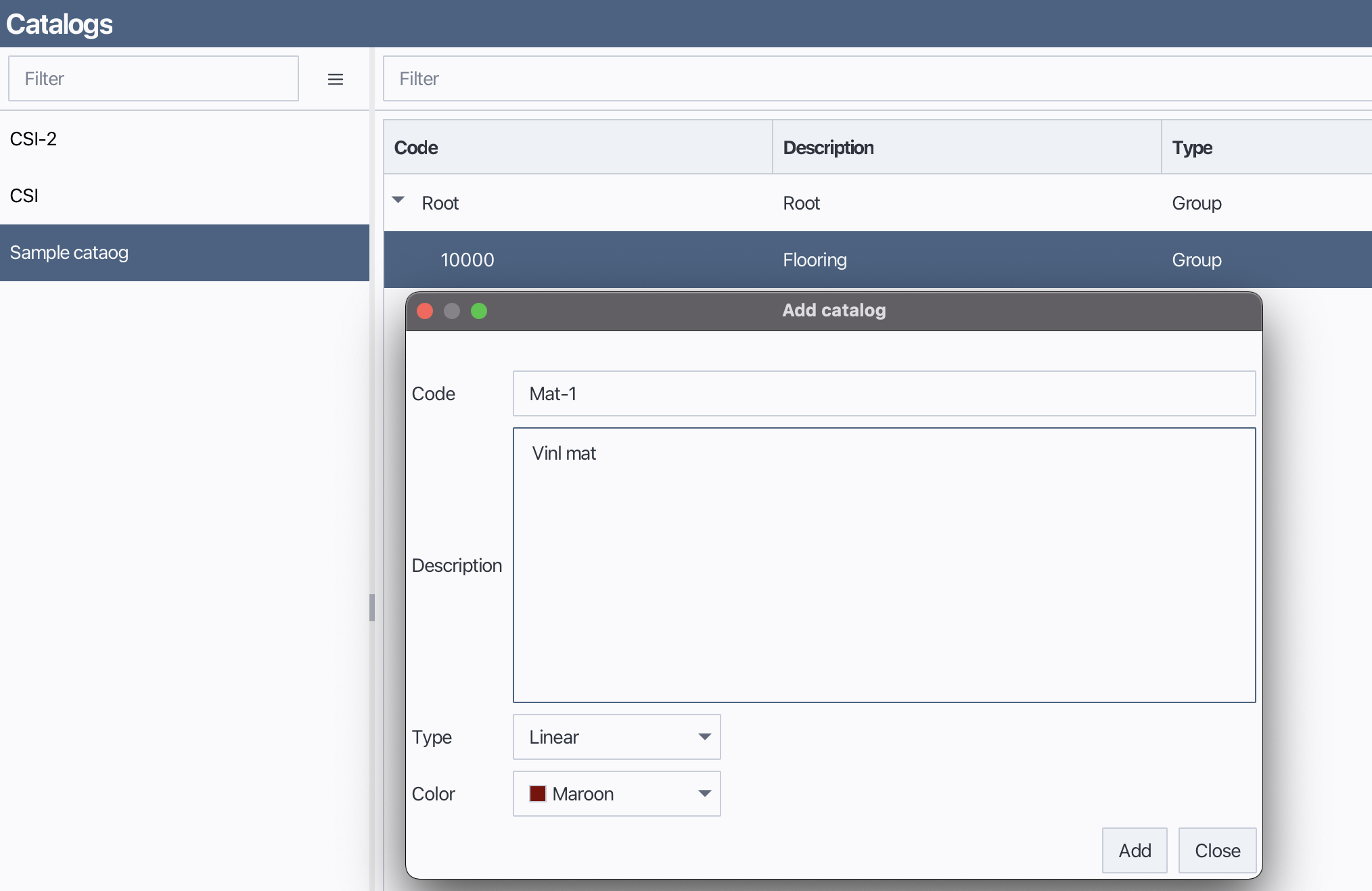 Add catalog material