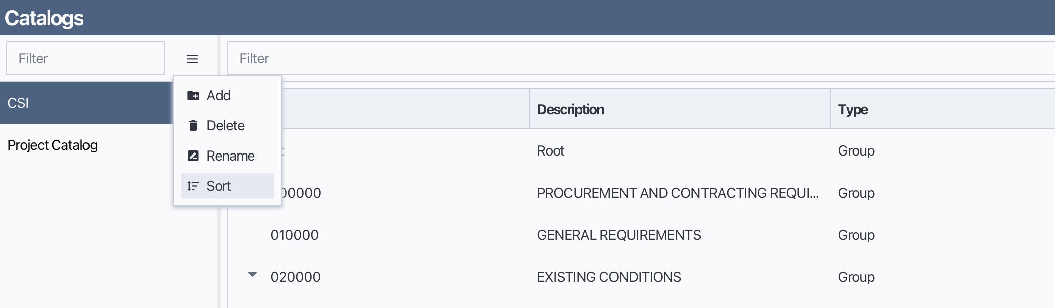 Sort catalog entries